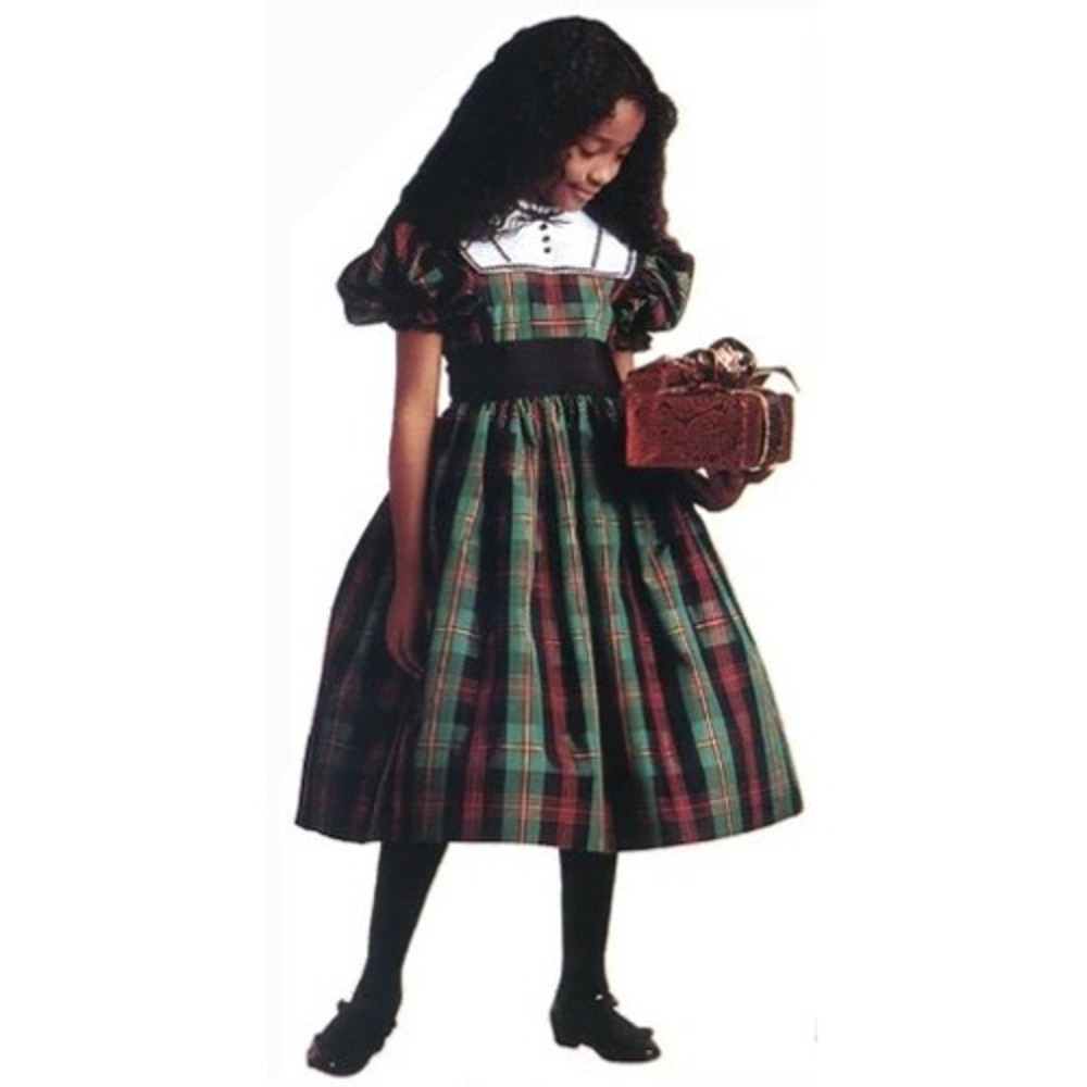 Pleasant Company Plaid Dress Kids 12 Green Red Vintage Holiday Sash Collar